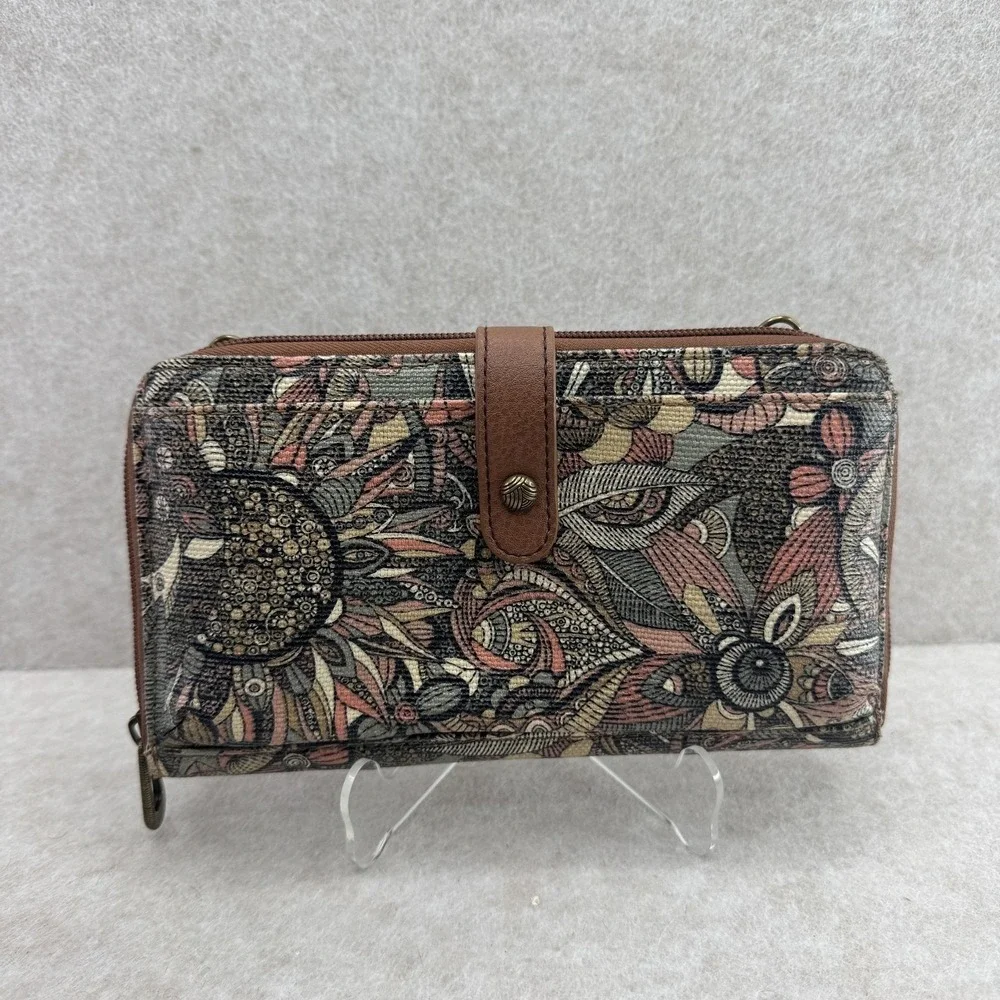 Sakroots Wallet Womens 8x4 Multicolor Zip-Around Floral Canvas‎ Faux Leather